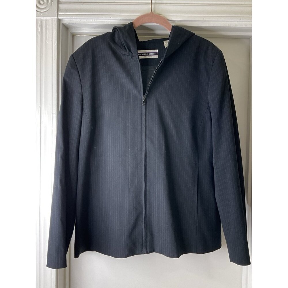 Amanda Smith Stretch Pinstripe Blazer Full Zip Up With a Hood Size 14